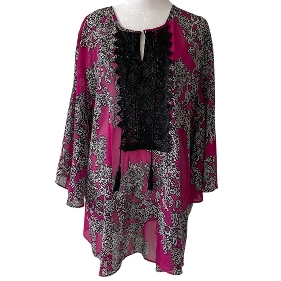 Catherines 18 womens blouse purple black sheer - Picture 1 of 9